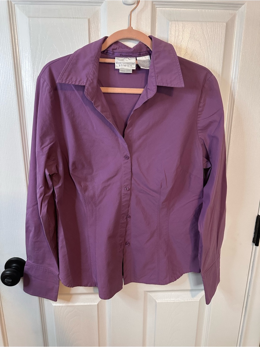 Worthington Plum Button-Front Stretch Shirt